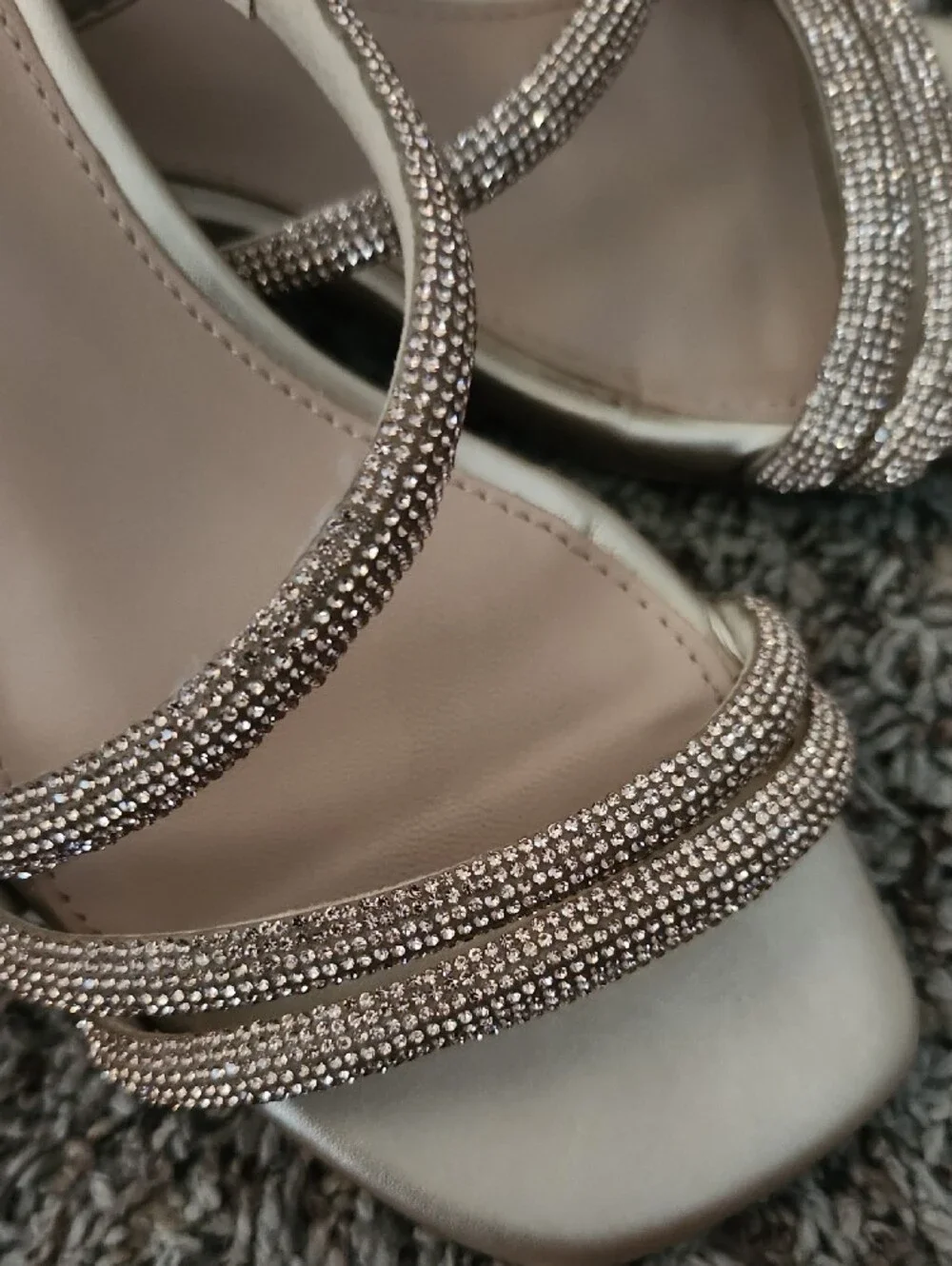 Girls Open-Toe Strappy Sandal in Champagne with Blinged Straps